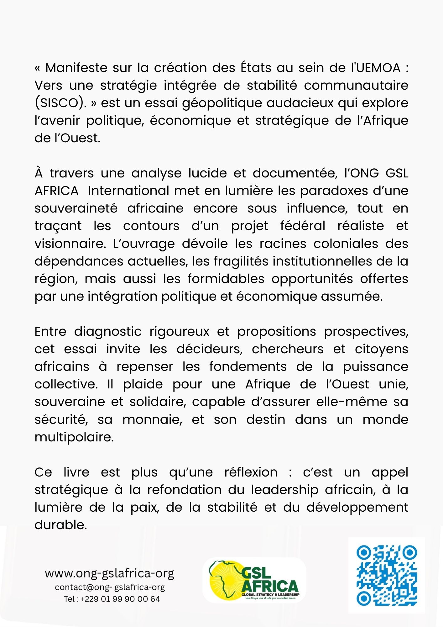 manifeste sur la creation des États federes au sein de l'uemoa : vers une strategie integree de stabilite communautaire (sisco). manifeste sur la creation des États federes au sein de l'uemoa : vers une strategie integree de stabilite communautaire (sisco).
