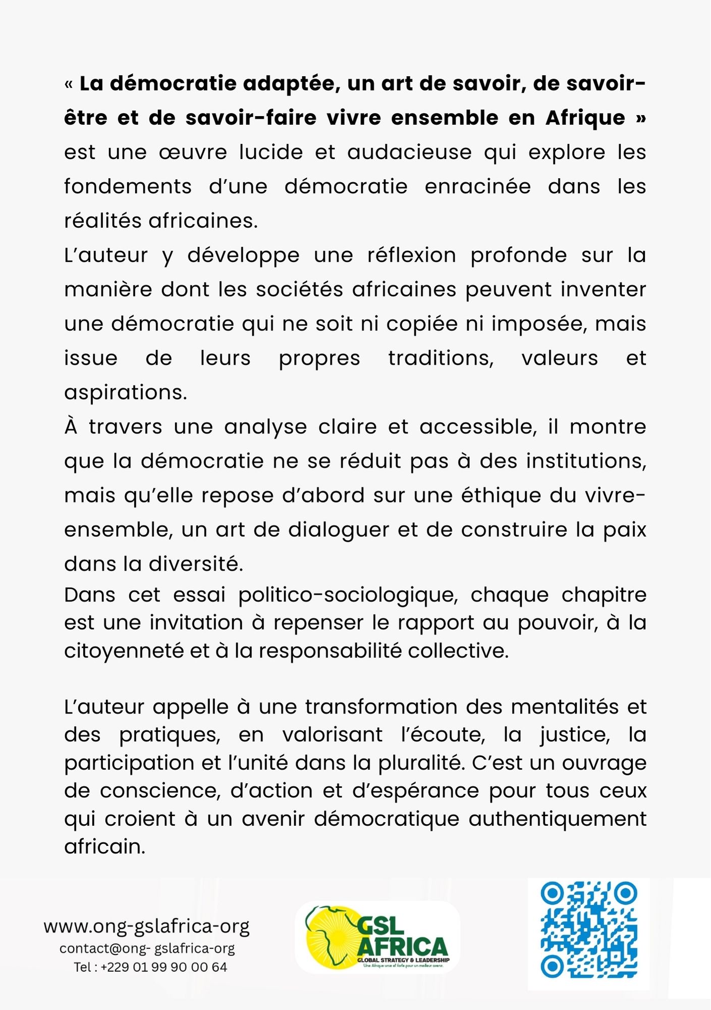 la dÉmocratie adaptÉe, un art de savoir, de savoir Être et de savoir faire vivre ensemble en afrique la dÉmocratie adaptÉe, un art de savoir, de savoir Être et de savoir faire vivre ensemble en afrique